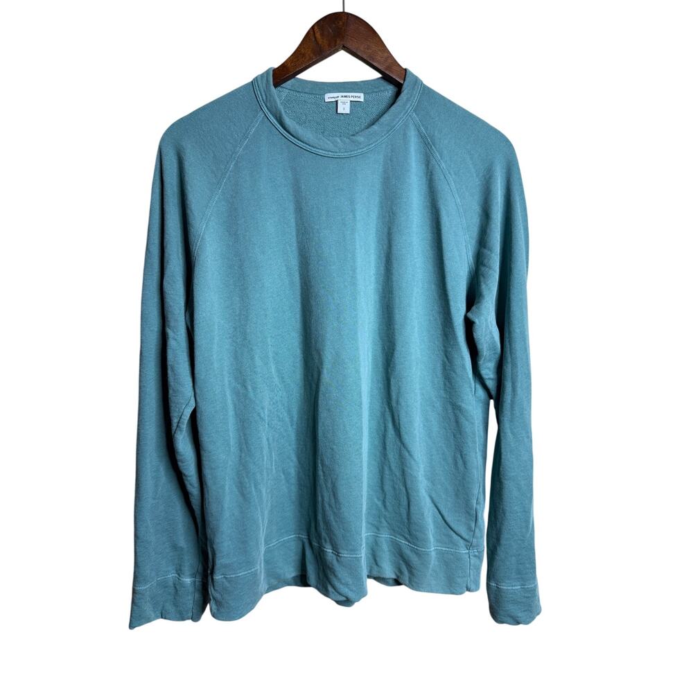 James Perse Standard Vintage Cotton Raglan Crewneck Sweatshirt Mens S Teal Blue